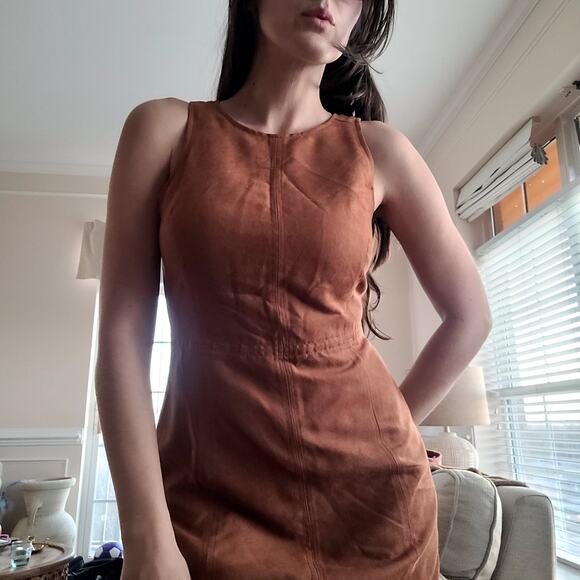 Banana Republic Faux Brown Suede Leather Dress Sz 2 - Picture 2 of 5